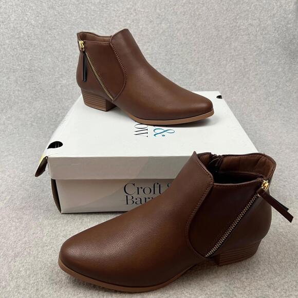 croft & barrow Shoes - Croft & Barrow Womens Ankle Boots Side Zipper Brown Size 9.5 Casual New